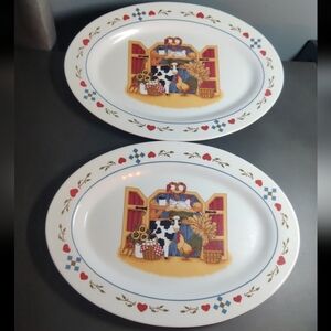 White Oval Dining Plates with Decorative Border